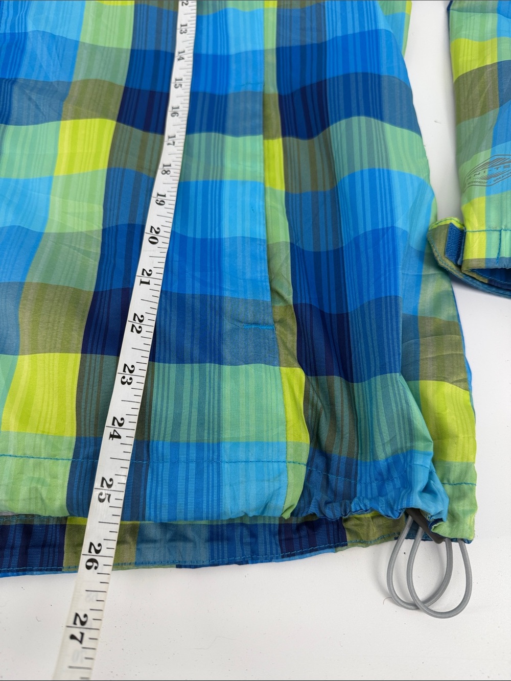 Columbia Blue Green Plaid Hooded Rain Jacket Gorpcore Women’s XL - Picture 12 of 13